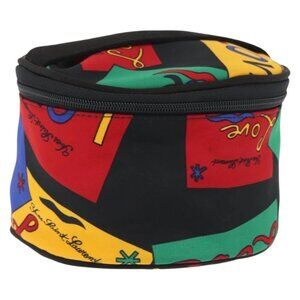 SAINT LAURENT Vanity Pouch Nylon Black Gold Auth